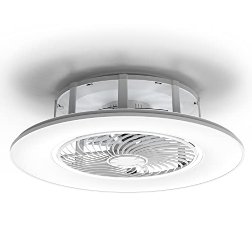 PrimeMall Bladeless Ceiling Fan with Light and Remote Control Low Profile Ceiling Fan 22" Modern Enclosed Multi-Speed Indoor Ceiling Fan 3 Color Temperatures Smart LED Dimmable Lighting Flush Mount