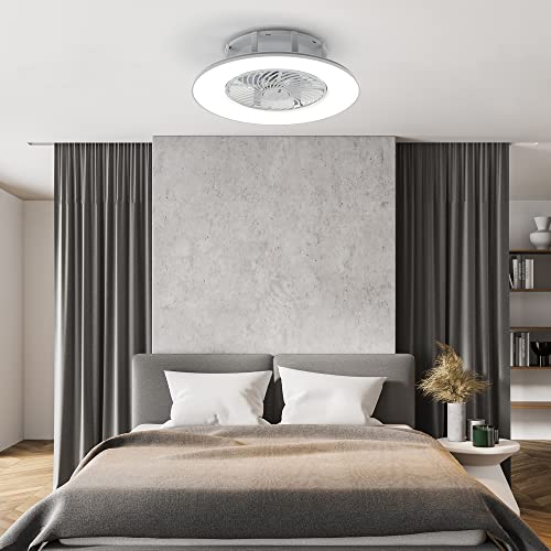 PrimeMall Bladeless Ceiling Fan with Light and Remote Control Low Profile Ceiling Fan 22" Modern Enclosed Multi-Speed Indoor Ceiling Fan 3 Color Temperatures Smart LED Dimmable Lighting Flush Mount