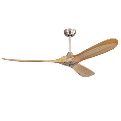 Sofucor 60 Inch Ceiling Fans No Light Modern Ceiling Fan With Remote Control 3 Wood Blades Reversible DC Motor Timer for Kitchen Bedroom Living Room Dining Room Farmhouse (burlywood) KBS6004