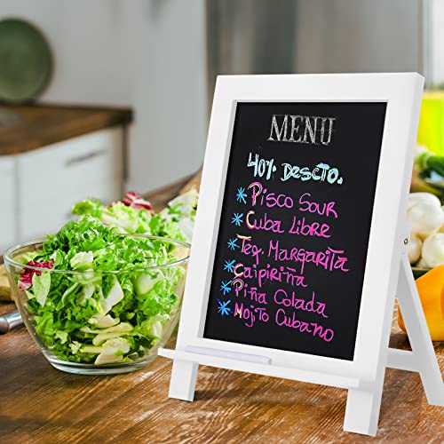 Egofine Wooden Chalkboard Sign, Tabletop Magnetic Chalkboard with Stand（White）Small Countertop Chalkboard Easel Kitchen Memo Board Décor for Home, Café, Wedding