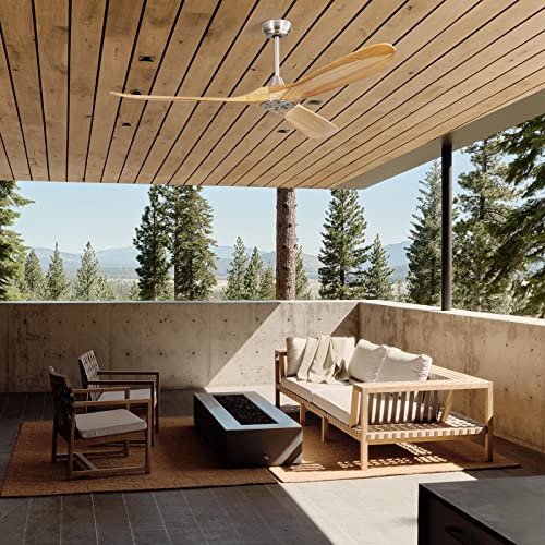 Sofucor 60 Inch Ceiling Fans No Light Modern Ceiling Fan With Remote Control 3 Wood Blades Reversible DC Motor Timer for Kitchen Bedroom Living Room Dining Room Farmhouse (burlywood) KBS6004