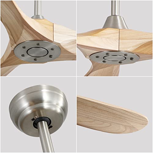 Sofucor 60 Inch Ceiling Fans No Light Modern Ceiling Fan With Remote Control 3 Wood Blades Reversible DC Motor Timer for Kitchen Bedroom Living Room Dining Room Farmhouse (burlywood) KBS6004