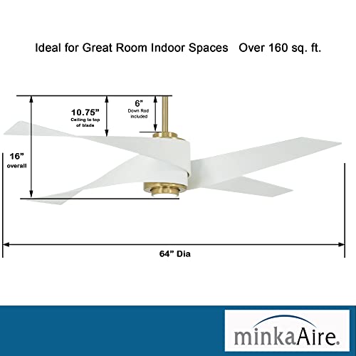 MINKA-AIRE F903L-SBR/WHF Artemis IV 64" Ceiling Fan with LED Light and DC Motor in Soft Brass/Flat White Finish