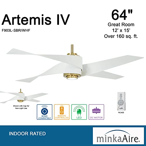 MINKA-AIRE F903L-SBR/WHF Artemis IV 64" Ceiling Fan with LED Light and DC Motor in Soft Brass/Flat White Finish