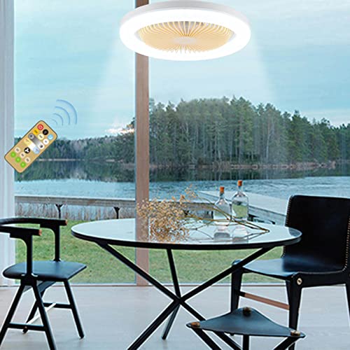 Upgrade E27 Ceiling Fan with Lights & Remote - Stepless Dimming LED Modern Enclosed Low Profile Ceiling Fan with 3 Speeds, Timing Function, Sleep Mode, Silent for Living Room, Bedroom (#001)