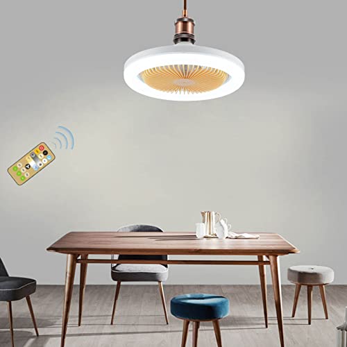 Upgrade E27 Ceiling Fan with Lights & Remote - Stepless Dimming LED Modern Enclosed Low Profile Ceiling Fan with 3 Speeds, Timing Function, Sleep Mode, Silent for Living Room, Bedroom (#001)