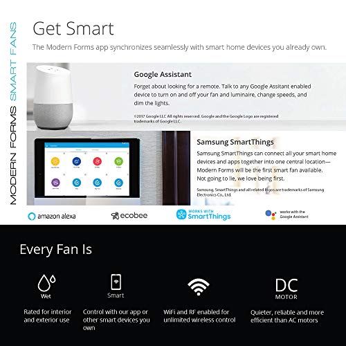 Renegade Smart Indoor and Outdoor 8-Blade Ceiling Fan 66in Matte Black with 3000K LED Light Kit and Remote Control works with Alexa, Google Assistant, Samsung Things, and iOS or Android App