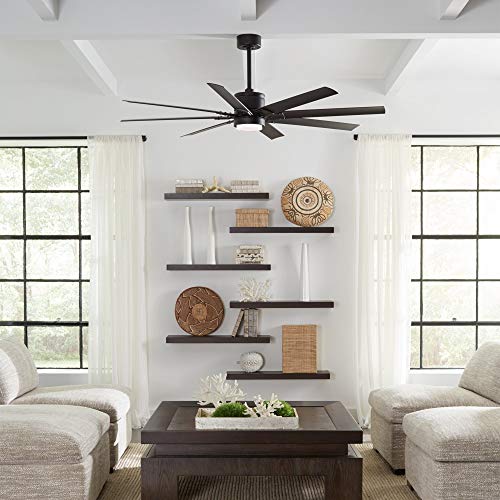 Renegade Smart Indoor and Outdoor 8-Blade Ceiling Fan 66in Matte Black with 3000K LED Light Kit and Remote Control works with Alexa, Google Assistant, Samsung Things, and iOS or Android App