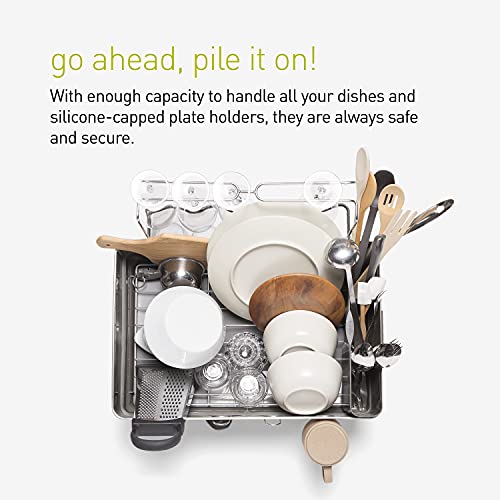 simplehuman Kitchen Dish Drying Rack With Swivel Spout, Fingerprint-Proof Stainless Steel Frame, Grey Plastic, 2022 Model