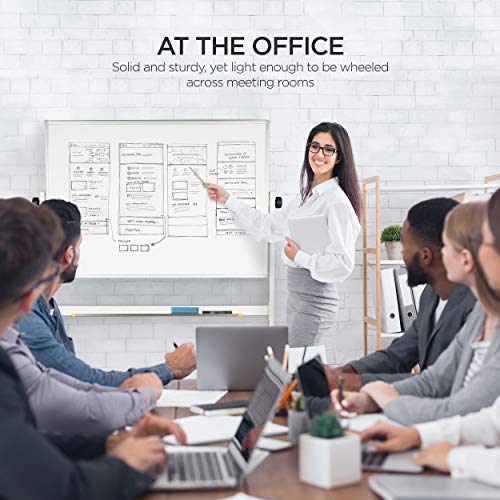 Rolling Whiteboard Dry Erase Board on Wheels with Stand 48x32" Large, Portable, Double Sided Mobile Whiteboard on Wheels with Magnetic Eraser, Ruler, 2 Gridding Tapes, 12 Pin Magnets for Home Office