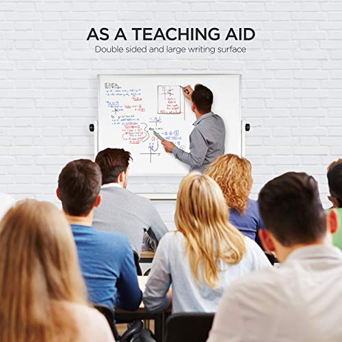 Rolling Whiteboard Dry Erase Board on Wheels with Stand 48x32" Large, Portable, Double Sided Mobile Whiteboard on Wheels with Magnetic Eraser, Ruler, 2 Gridding Tapes, 12 Pin Magnets for Home Office