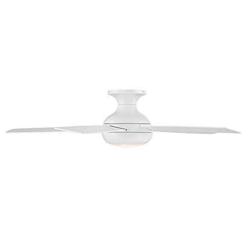 WAC Smart Fans Odyssey Indoor and Outdoor 5-Blade Flush Mount Ceiling Fan 52in Matte White with 3000K LED Light Kit and Remote Control works with Alexa and iOS or Android App