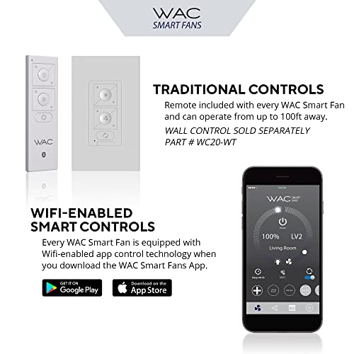 WAC Smart Fans Odyssey Indoor and Outdoor 5-Blade Flush Mount Ceiling Fan 52in Matte White with 3000K LED Light Kit and Remote Control works with Alexa and iOS or Android App