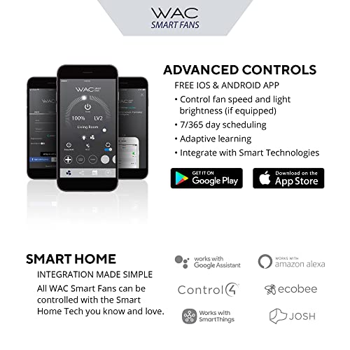 WAC Smart Fans Odyssey Indoor and Outdoor 5-Blade Flush Mount Ceiling Fan 52in Matte White with 3000K LED Light Kit and Remote Control works with Alexa and iOS or Android App