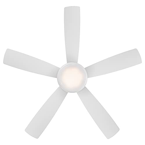 WAC Smart Fans Odyssey Indoor and Outdoor 5-Blade Flush Mount Ceiling Fan 52in Matte White with 3000K LED Light Kit and Remote Control works with Alexa and iOS or Android App