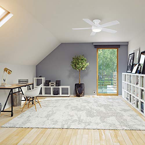 WAC Smart Fans Odyssey Indoor and Outdoor 5-Blade Flush Mount Ceiling Fan 52in Matte White with 3000K LED Light Kit and Remote Control works with Alexa and iOS or Android App