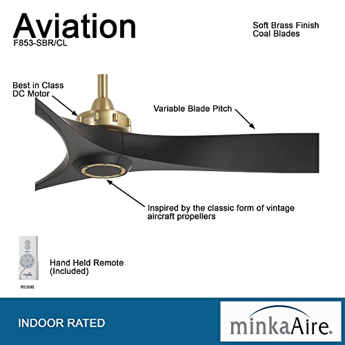 MINKA-AIRE F853-SBR/CL Aviation 60 Inch Ceiling Fan with DC Motor in Soft Brass Finish and Coal Blades