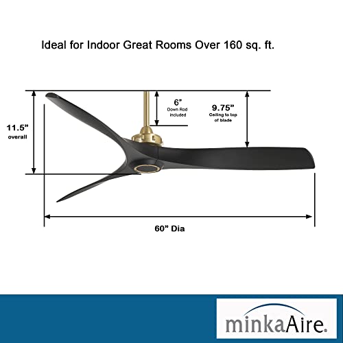 MINKA-AIRE F853-SBR/CL Aviation 60 Inch Ceiling Fan with DC Motor in Soft Brass Finish and Coal Blades