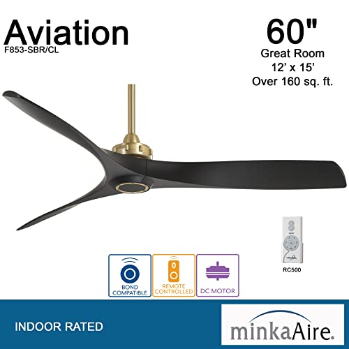 MINKA-AIRE F853-SBR/CL Aviation 60 Inch Ceiling Fan with DC Motor in Soft Brass Finish and Coal Blades