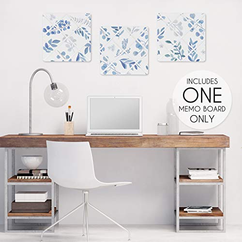 Sweet Jojo Designs Floral Leaf Fabric Memory Memo Photo Bulletin Board - Blue Grey and White Boho Watercolor Botanical Flower Woodland Tropical Garden