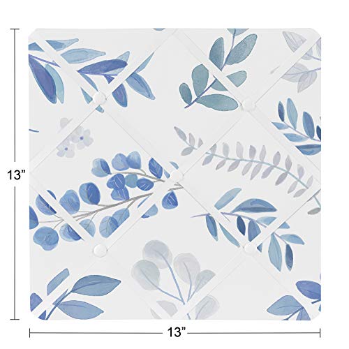 Sweet Jojo Designs Floral Leaf Fabric Memory Memo Photo Bulletin Board - Blue Grey and White Boho Watercolor Botanical Flower Woodland Tropical Garden