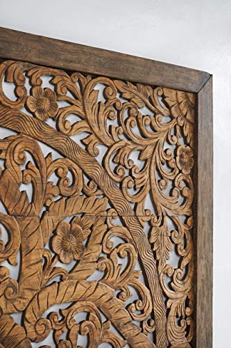 Super King Sized Carved Headboard, Wall Mounted Mandala Wooden Panels, Weathered Brown Rustic Barn Finish, 80 inches