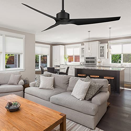 WAC Smart Fans Stella Indoor and Outdoor 3-Blade Ceiling Fan 60in Matte Black with Remote Control works with Alexa and iOS or Android App