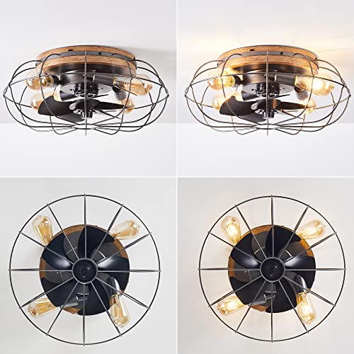 luansky 20" Caged Ceiling Fans with Lights and Remote, Flush Mount Ceiling Fan with Light, Low Profile Caged Ceiling Fan Enclosed, 6 Speed Reversible for Kitchen, Bedroom