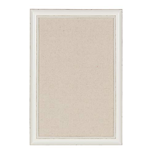 DesignOvation Macon Framed Linen Fabric Pinboard, 18x27, Soft White