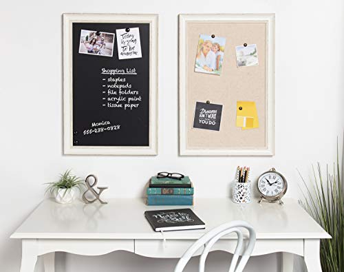 DesignOvation Macon Framed Linen Fabric Pinboard, 18x27, Soft White