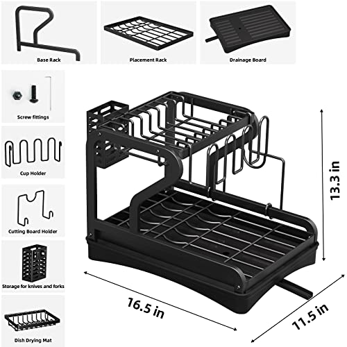 Dish Drying Rack for Kitchen Counter Over The Sink, Larger 2-Tier Drainboard Set with Double-Layer Bowl Rack, Cup Rack, Sticky Board Rack, Cutlery Rack.