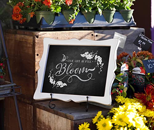 11"x13" Chalkboard Sign with Easel (Rustic White) + White Liquid Chalk Marker | Hanging or Freestanding Framed Chalkboard with Hand Crafted Sweetheart Frame - Multipurpose Small Chalkboard Sign