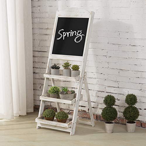 MyGift Shabby Whitewashed Wood Chalkboard Easel with 3 Display Shelves
