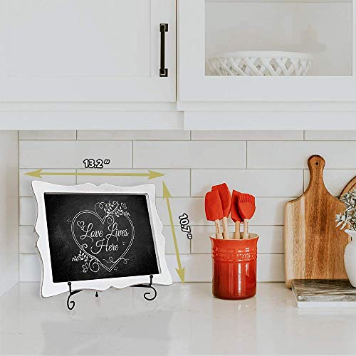 11"x13" Chalkboard Sign with Easel (Rustic White) + White Liquid Chalk Marker | Hanging or Freestanding Framed Chalkboard with Hand Crafted Sweetheart Frame - Multipurpose Small Chalkboard Sign