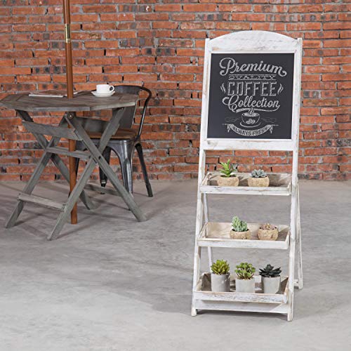 MyGift Shabby Whitewashed Wood Chalkboard Easel with 3 Display Shelves