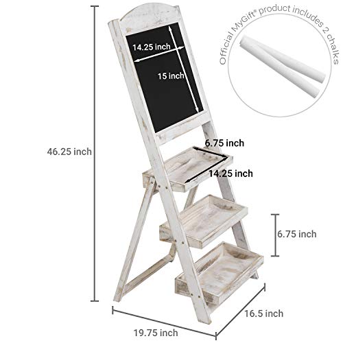 MyGift Shabby Whitewashed Wood Chalkboard Easel with 3 Display Shelves