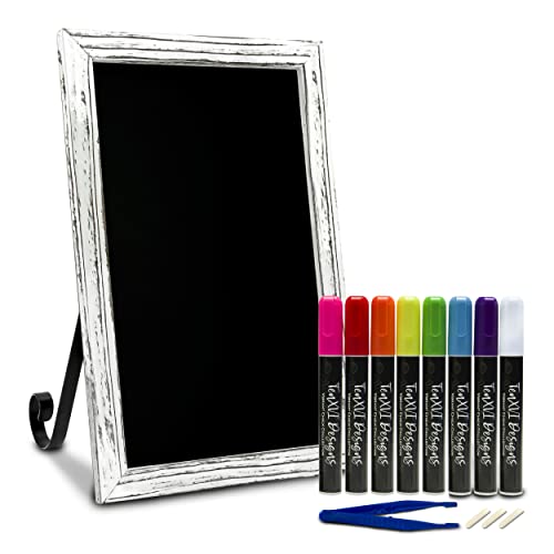 TenXVI Designs 11"x17" Freestanding or Hanging Vertical and Horizontal Magnetic Chalkboard Sign and 8 Liquid Chalk Markers for Kitchen Countertop, Tabletops, Weddings, Home Decor - Rustic White