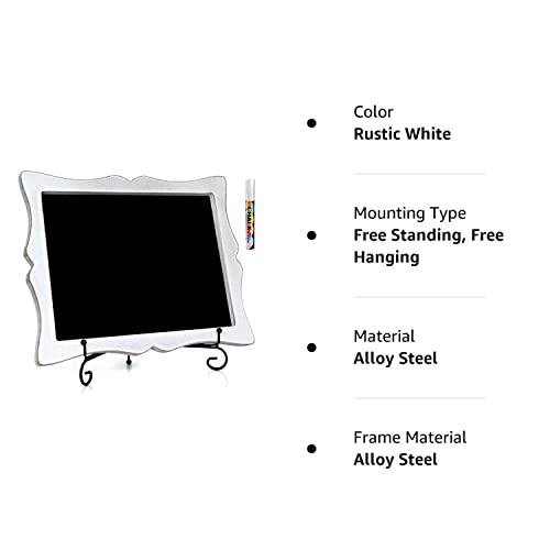 11"x13" Chalkboard Sign with Easel (Rustic White) + White Liquid Chalk Marker | Hanging or Freestanding Framed Chalkboard with Hand Crafted Sweetheart Frame - Multipurpose Small Chalkboard Sign