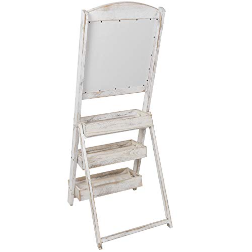 MyGift Shabby Whitewashed Wood Chalkboard Easel with 3 Display Shelves