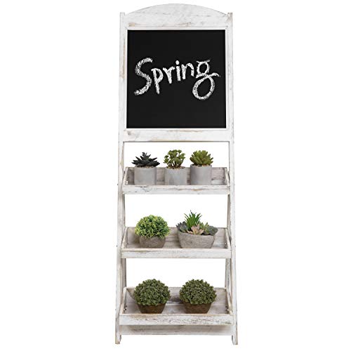 MyGift Shabby Whitewashed Wood Chalkboard Easel with 3 Display Shelves