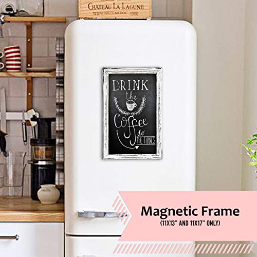 TenXVI Designs 11"x17" Freestanding or Hanging Vertical and Horizontal Magnetic Chalkboard Sign and 8 Liquid Chalk Markers for Kitchen Countertop, Tabletops, Weddings, Home Decor - Rustic White