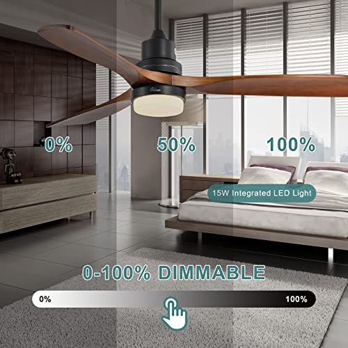Sofucor 52'' Ceiling Fans with Lights Remote Control, 3 Down Rods Outdoor Ceiling Fan with Remote, Dimmable LED Light, Noiseless Motor & 3 Reversible Wood Blades