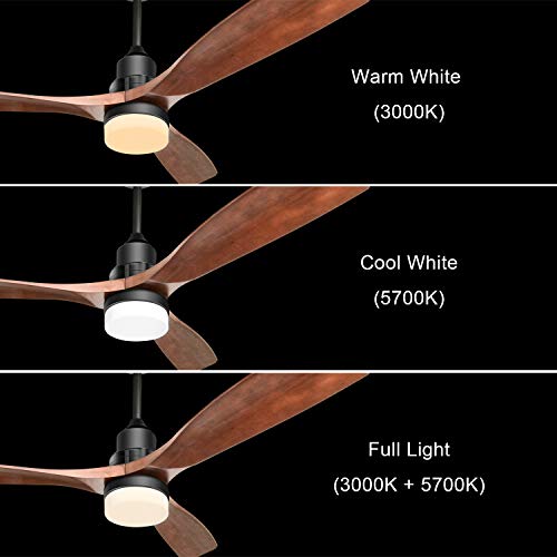 Sofucor 52'' Ceiling Fans with Lights Remote Control, 3 Down Rods Outdoor Ceiling Fan with Remote, Dimmable LED Light, Noiseless Motor & 3 Reversible Wood Blades