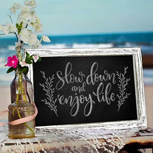 TenXVI Designs 11"x17" Freestanding or Hanging Vertical and Horizontal Magnetic Chalkboard Sign and 8 Liquid Chalk Markers for Kitchen Countertop, Tabletops, Weddings, Home Decor - Rustic White