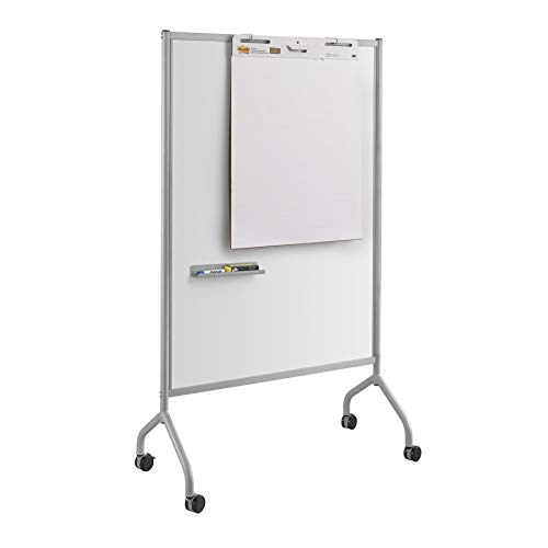 Safco Products Impromptu Full Collaboration Whiteboard Screen 8511BL, Black, 42W x 72H, Double-Sided Magnetic Dry Erase Board, Commercial-Grade Steel Frame, Swivel Wheels, Accessory Shelf