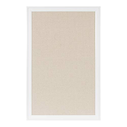 DesignOvation Bosc Framed Natural Linen Fabric Pinboard, 27.5x43.5, White