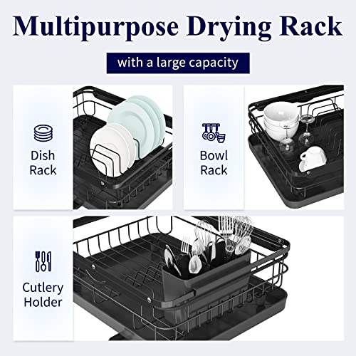 Kitsure Dish Drying Rack in Sink - Dual-Use Dish Rack for Countertops & Sinks, Stainless Steel Dish Rack for Kitchen Counter, Over The Sink Kitchen Drying Rack with a Draindboard & Utensil Holder