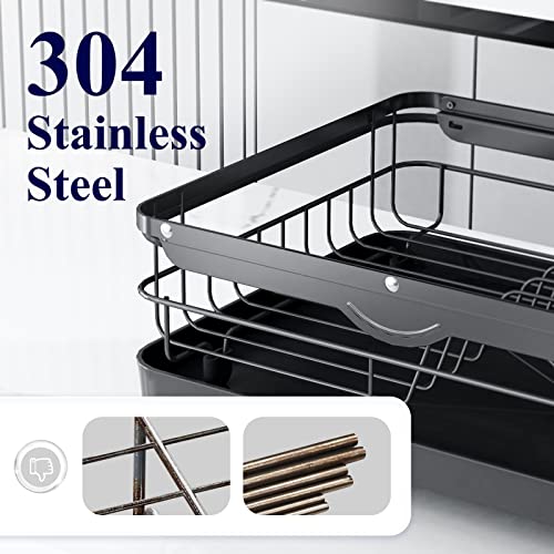 Kitsure Dish Drying Rack in Sink - Dual-Use Dish Rack for Countertops & Sinks, Stainless Steel Dish Rack for Kitchen Counter, Over The Sink Kitchen Drying Rack with a Draindboard & Utensil Holder