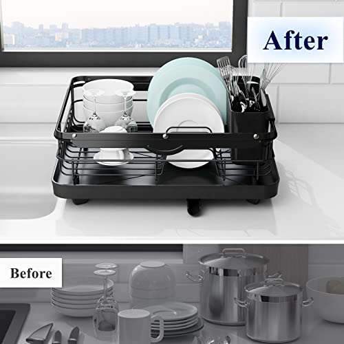Kitsure Dish Drying Rack in Sink - Dual-Use Dish Rack for Countertops & Sinks, Stainless Steel Dish Rack for Kitchen Counter, Over The Sink Kitchen Drying Rack with a Draindboard & Utensil Holder