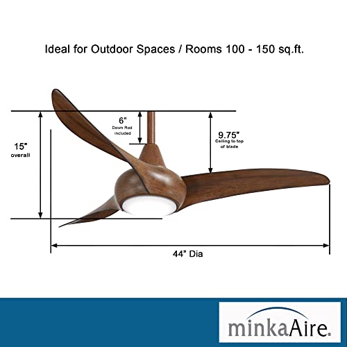 MINKA-AIRE F845-DK Light Wave 44 inch Ceiling Fan with LED Light and Remote Control, Brown Distressed Koa Finish